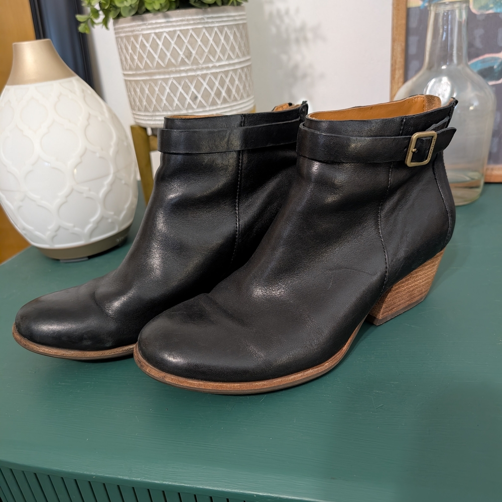 Kork-Ease Black Leather Ankle Booties
